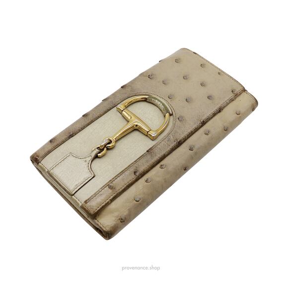 🔴 Gucci Horsebit Long Wallet - Ivory Ostrich Leather - Picture 3 of 10